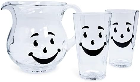 Kool-Aid Man 64-Ounce Glass Pitcher and Two 16-Ounce Pint Glasses